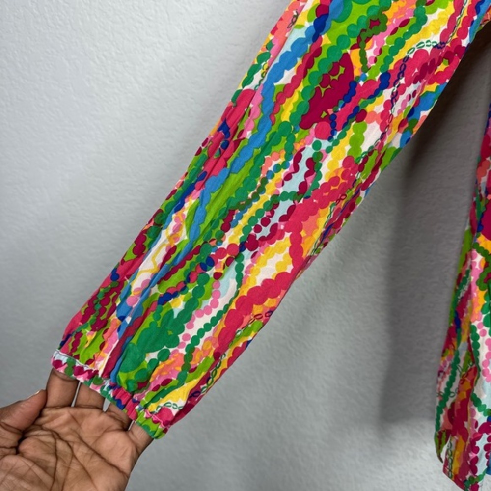 Lilly Pulitzer Shirt Women XXS Silk Geometric Long Sleeve Artsy Preppy Career - Picture 3 of 6